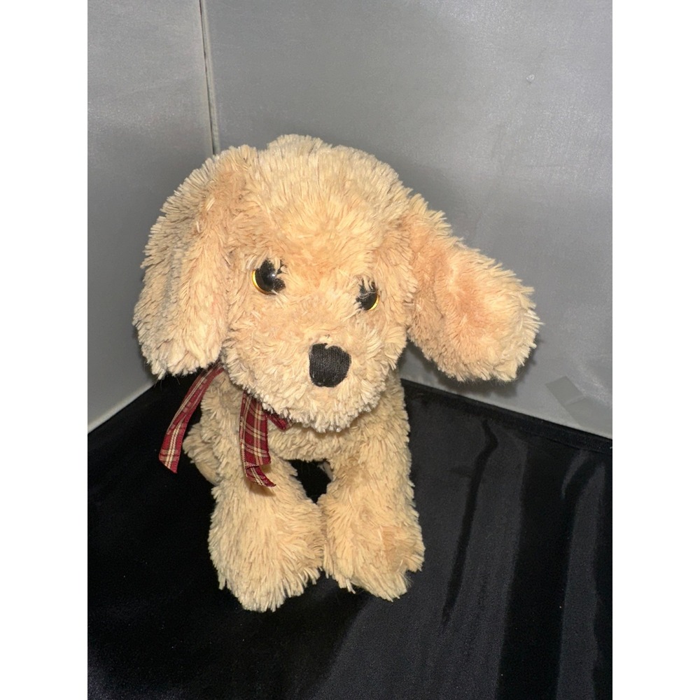 Ty Pluffies Tumbles Golden Retriever Dog Plush Tan Shaggy Puppy Red Plaid Bow